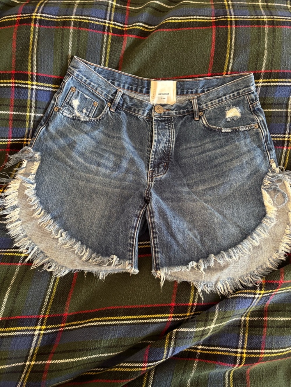 One Teaspoon Distressed Blue Denim Jean Shorts
